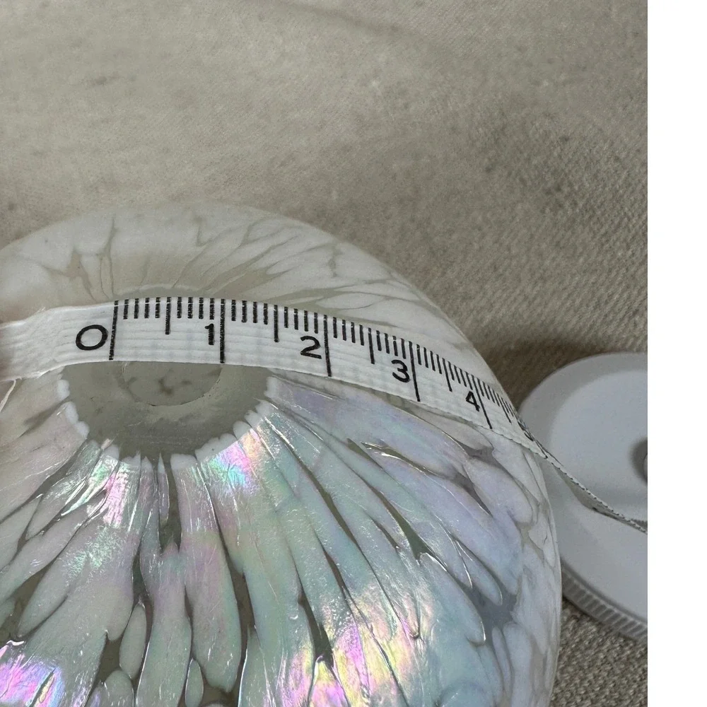 Art Glass Iridescent White Mottled Orb Bud Vase Hand Blown‎ Round small opal
